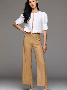 Anthropologie Maeve Colette Cropped Wide-Leg Pants in Tan